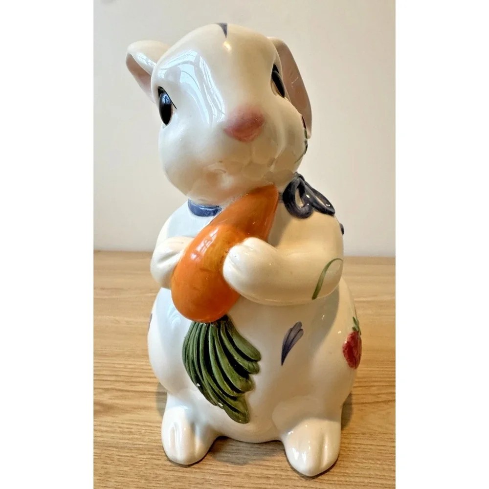 Lenox Poppies On Blue Barnyard Bunny Rabbit Cookie Jar Retired Easter Decor